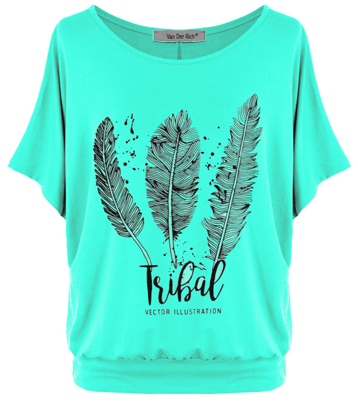 Van Der Rich ® - Oversize T-Shirt mit Fledermausärme - Damen #Feder-aqua L, #Feder-aqua L