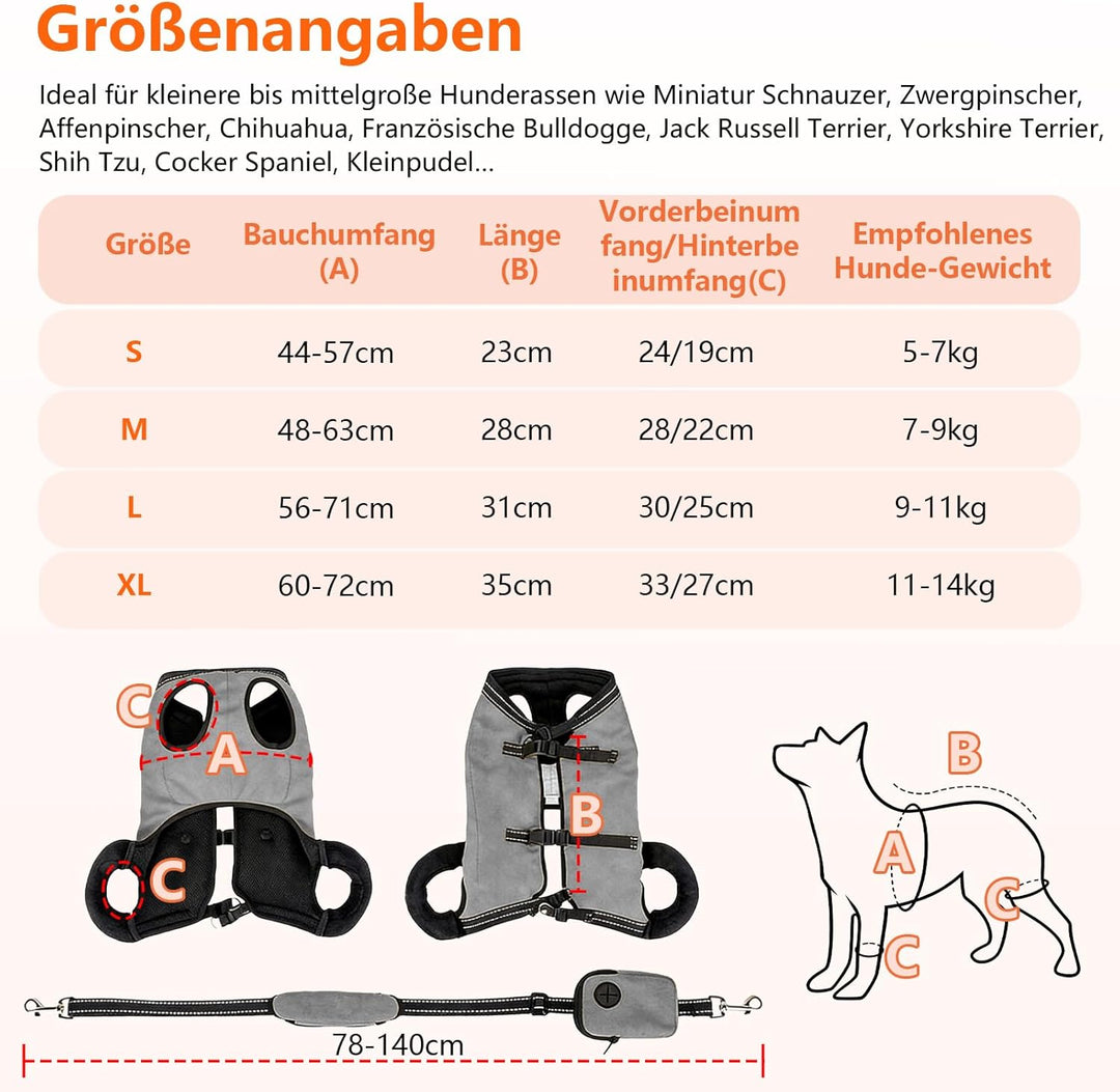 LUCKY LUCY Hundegeschirr mit Griff, Verstellbare Hunde-Tragehilfe für Hinterbeine & Vorderlauf-Stütz
