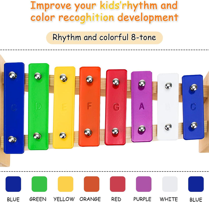 Xylophon Glockenspiel Holz Musikinstrumente für Erwachsene Kinder Mit 2 Glockenspiel Schlägel Bunt X