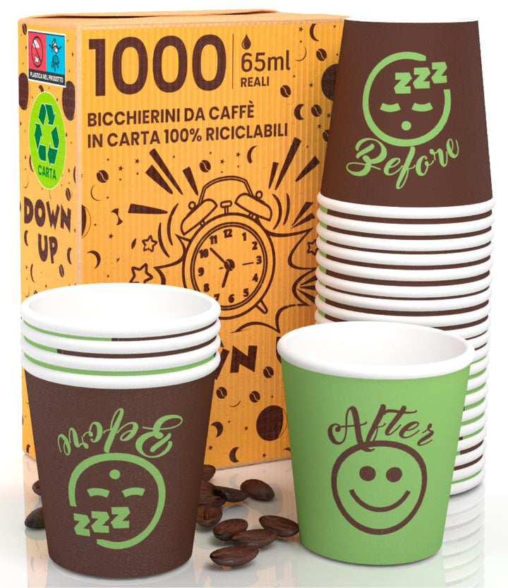 DownUpCUP Green 1000 Kaffeebecher aus Papier, 65 ml, umweltfreundlich, biologisch abbaubar, Einwegbe