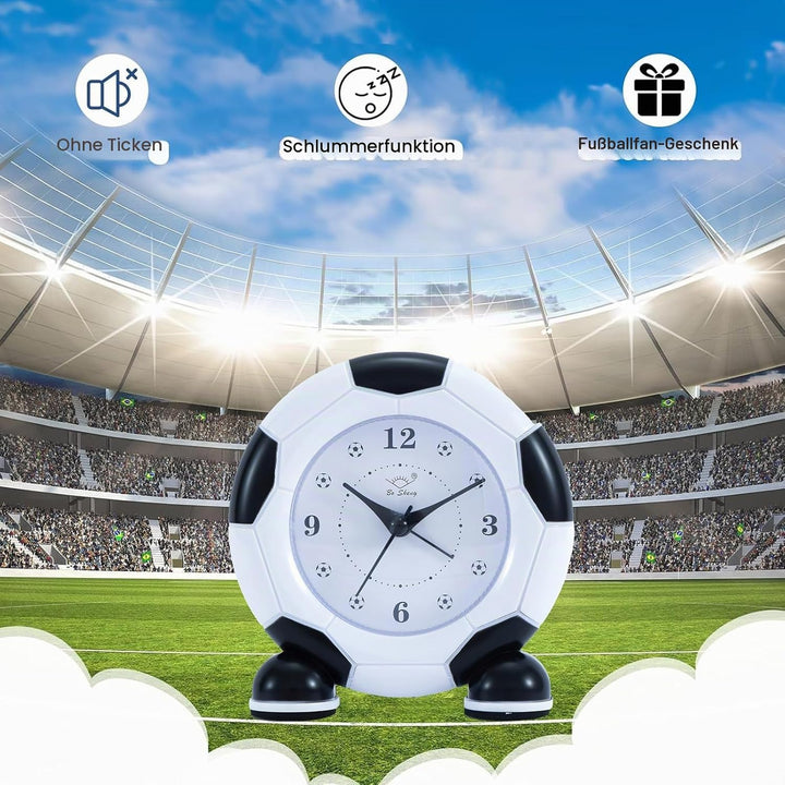 Kinder Wecker für Jungen Mädchen, Lernuhr Kinder, Wecker batteriebetrieben, Leiser Kinder-Fussballwe
