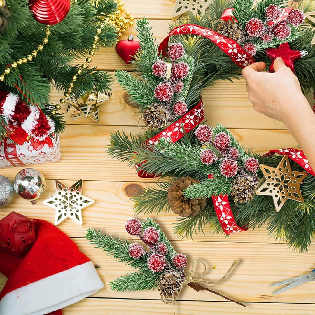 Rote Beeren Weihnachten künstliche Tannenzweige mit Beeren 24Stück Weihnachtsbeeren Hagebutten Deko