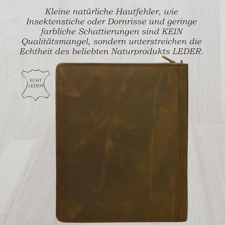flevado Leder Schreibmappe Organizer Arbeitstasche Studium Konferenz Tasche braun