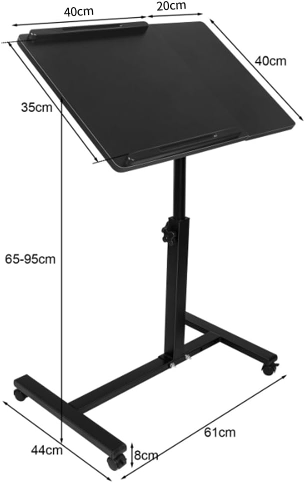 Betttisch mit Rollen, Betttisch für Laptop, Serviertablett für Sofa, Bremsen an beiden Hinterrädern,