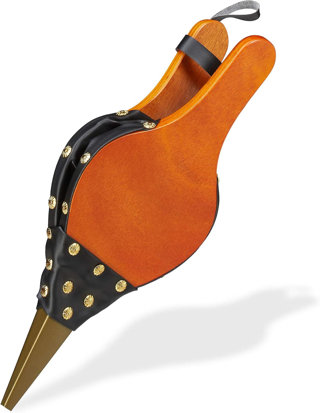 Relaxdays Blasebalg Grill & Kamin, rustikaler Handblasebalg, goldene Ziernägel, Luftbläser, 39 cm la