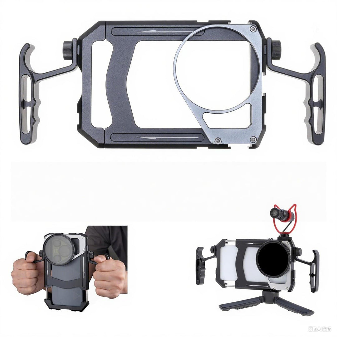 Hersmay Universal Phone Video Rig Kit with Handles + 67mm Thread Filter Adapter Phone Cage for iPhon