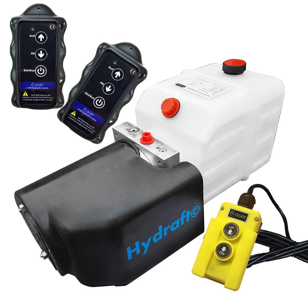 Hydraulikaggregat Hydraft, Hydraulikpumpe mit 4 Liter Tank und Kabelfernbedienung + Funkfernbedienun