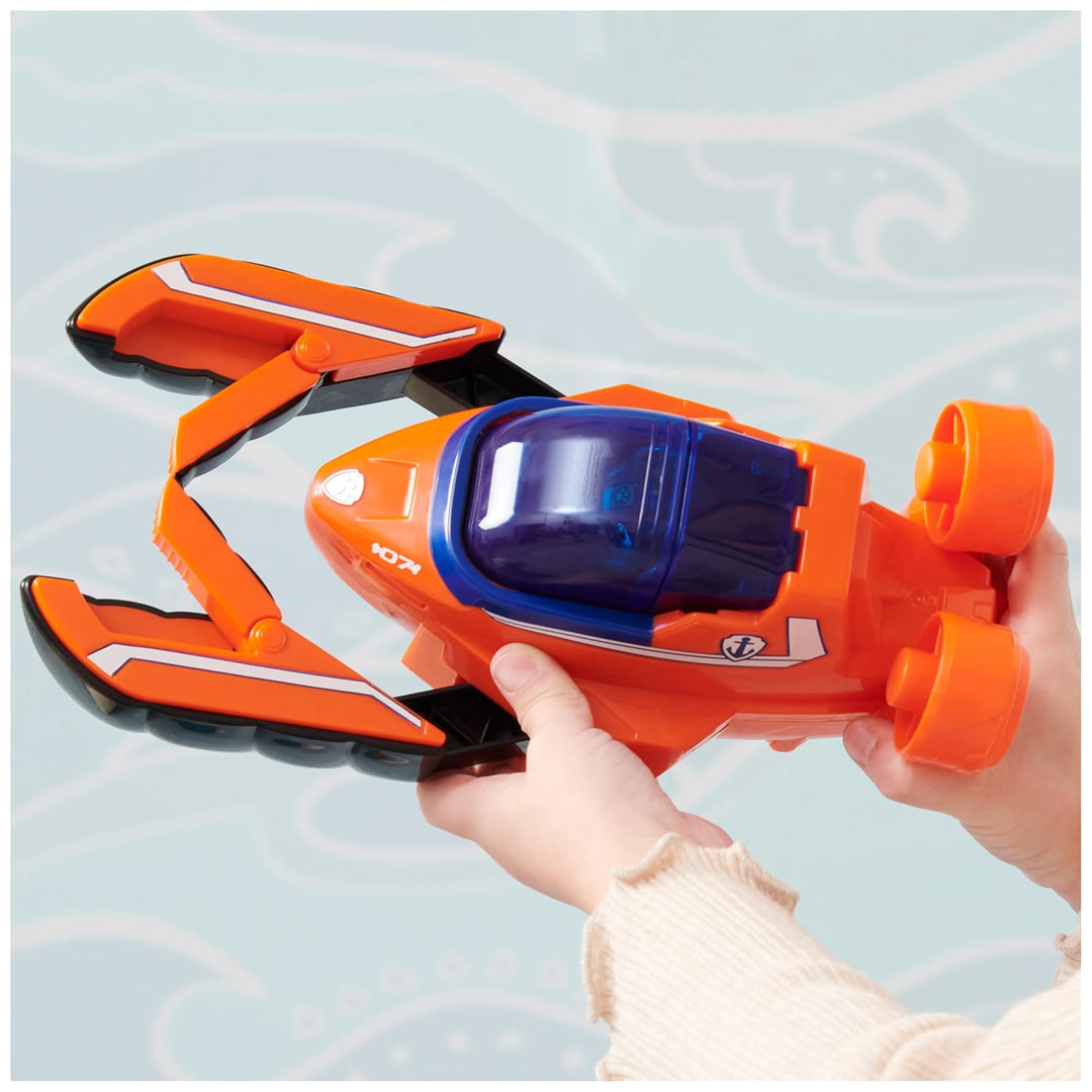 PAW PATROL, Aqua Pups - Basis Fahrzeug Spielzeugauto im Hummer-Design mit Zuma Welpenfigur, Spielzeu