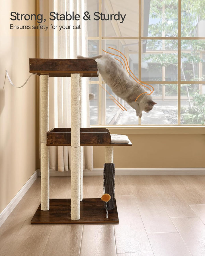 FourFurPets 111cm Katzenbaum, moderner Katzenbaumturm, Katzenturm für grosse Erwachsene Hauskatzen,