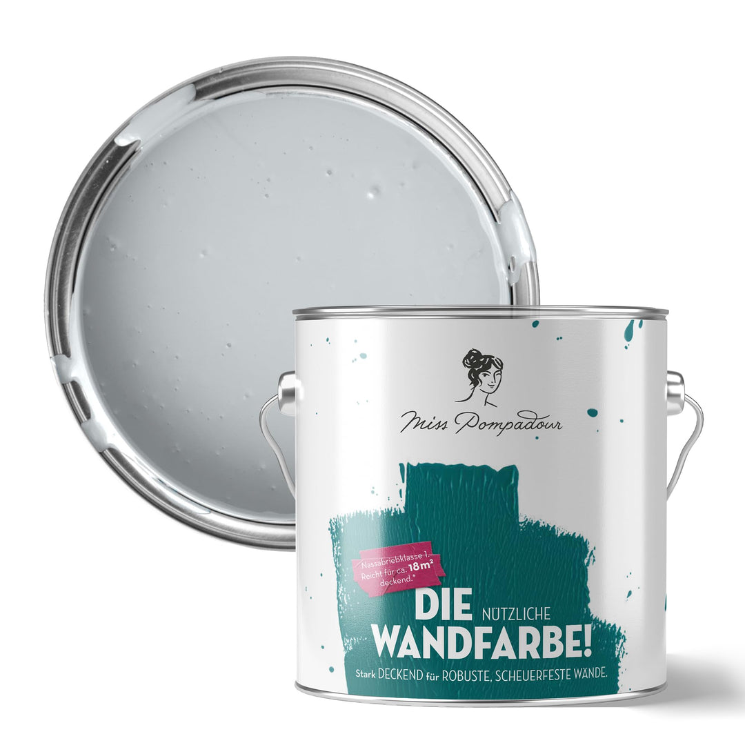 MissPompadour abwaschbare Wandfarbe Grau mit Wärme 2,5L - hohe Deckkraft &amp; Ergiebigkeit - matte, sch