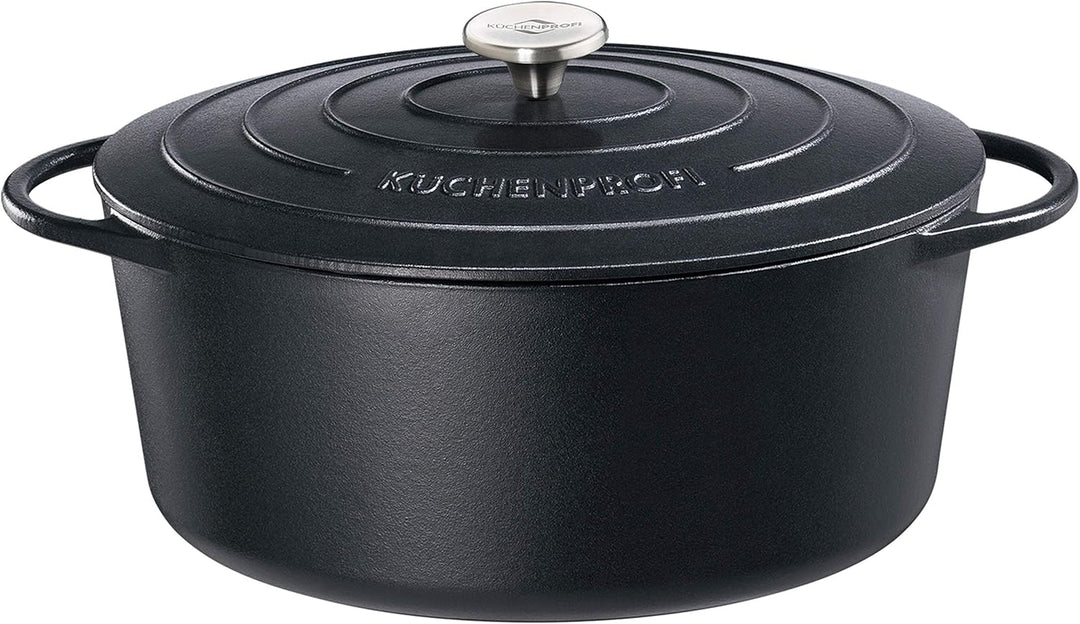 Küchenprofi Gusseisen Bräter mit Deckel, schwarz, 40cm, Schmortopf, Auflaufform, Dutch Oven, Brotbac