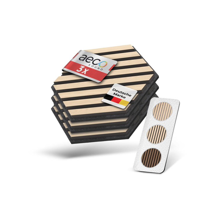Akustikpaneele Holz selbstklebend mit Echtholz &amp; Akustikfilz | Hexagon Wandpaneele, Schalldämmung, W