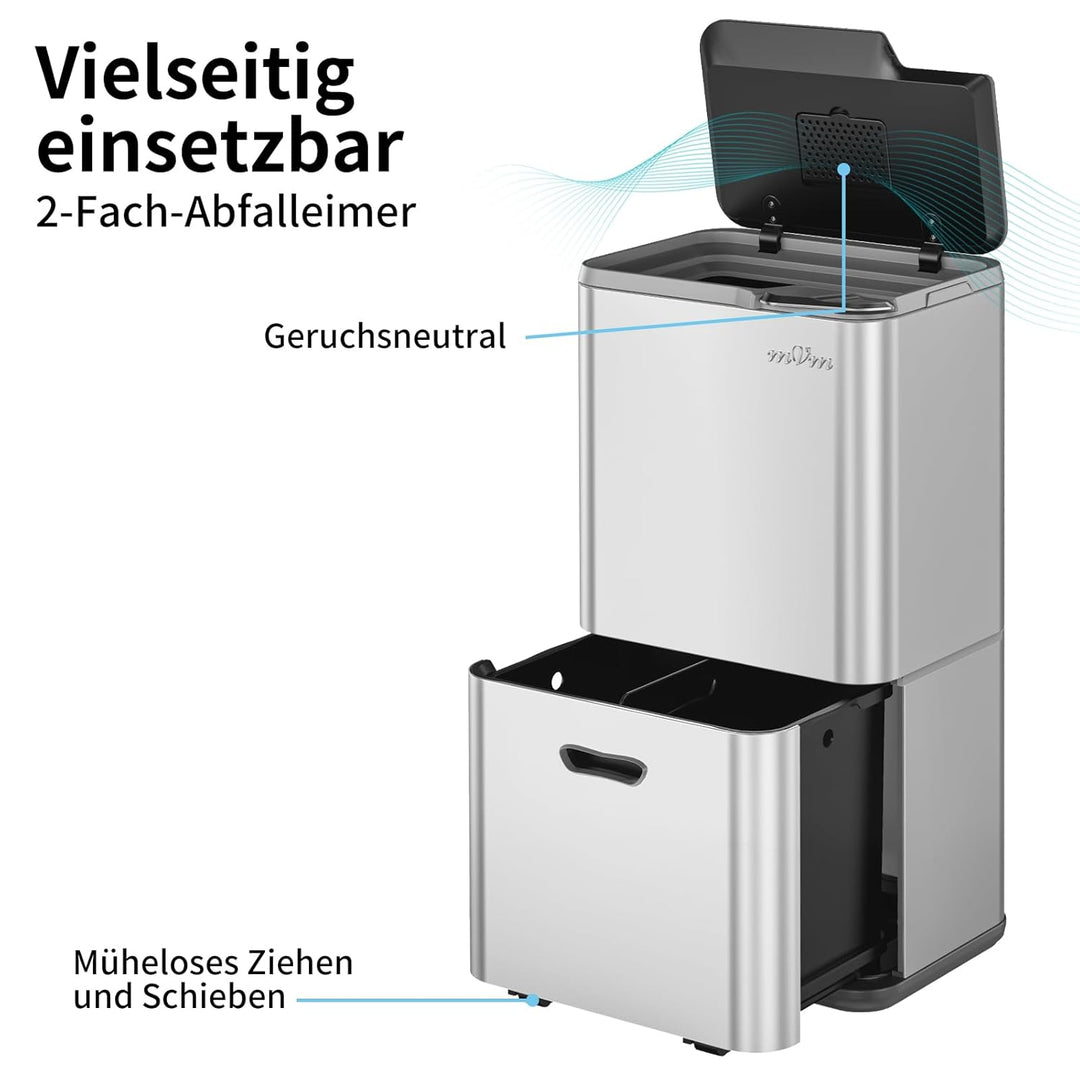 mVm Mülleimer Küche,63 Liter Treteimer,3 Fächer, Mülltrennsystem, Abfalleimer Küche mit Inneneimer a