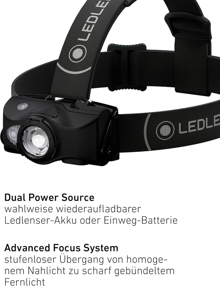 Ledlenser MH8 Outdoor Stirnlampe LED, Schwarz, aufladbar mit Akku, 600 Lumen, fokussierbar, Leuchtda