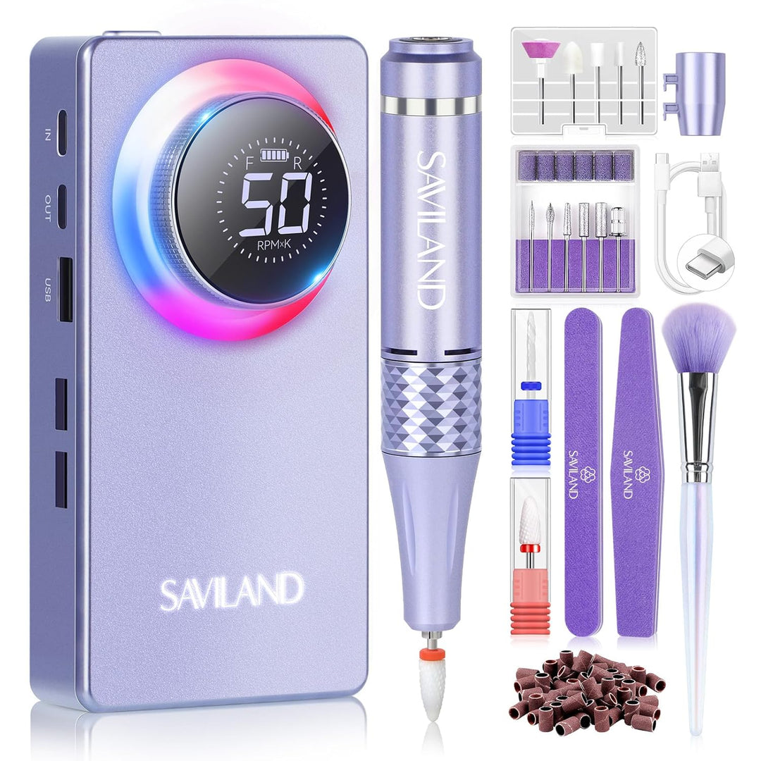Saviland Nagelfräser, Nagelfräser für Gelnägel 50000 U/min, 12 in 1 Professionell Maniküre Pediküre
