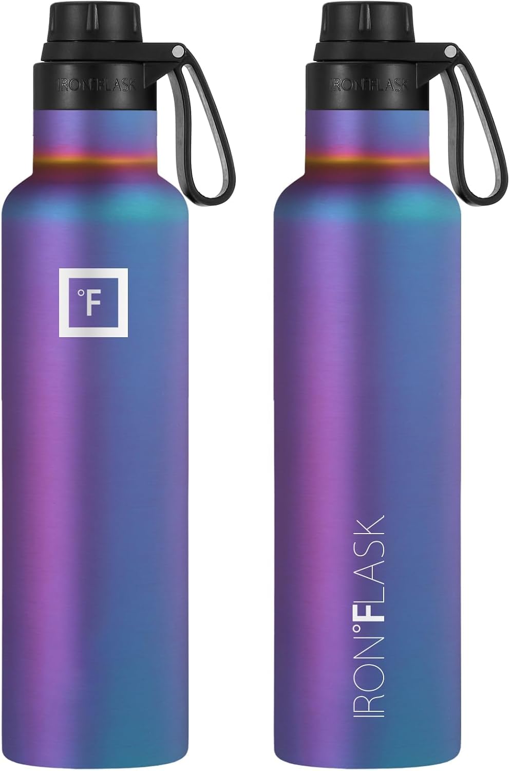 IRON °FLASK Sport-Trinkflasche, 3 Deckel (schmaler Auslaufdeckel), auslaufsicher, vakuumisoliert, Ed