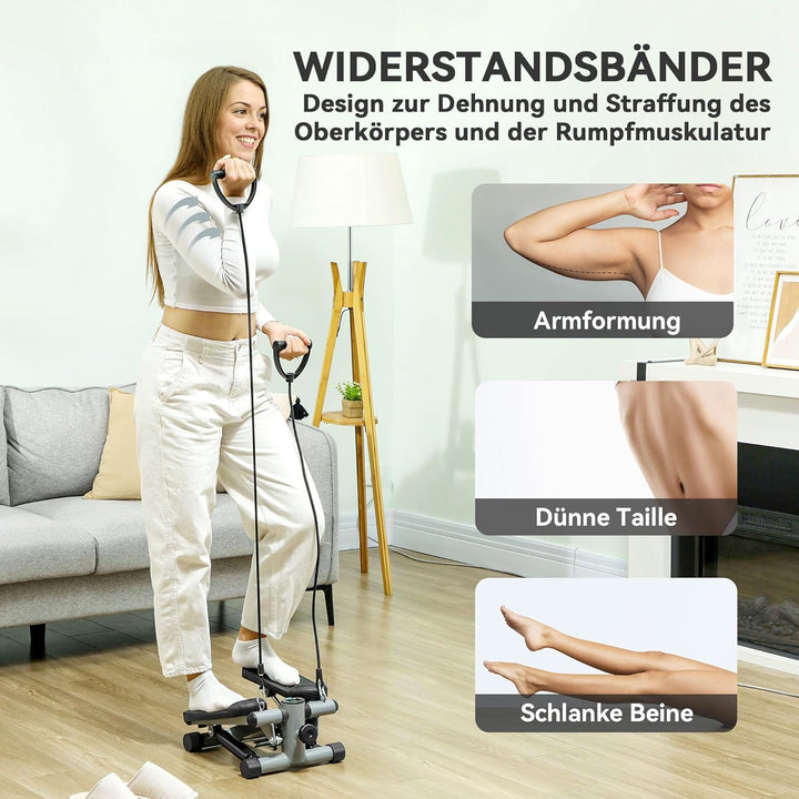 SPORTNOW 2 in 1 Mini-Stepper für Zuhause mit LCD-Display, Stepper Hometrainer mit Power Ropes, Up-Do