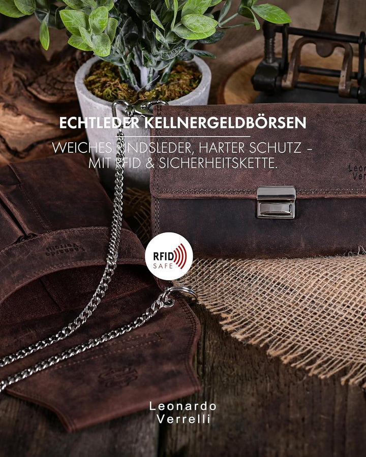 LEONARDO VERRELLI Kellner Geldbörse aus Leder, Kellnerbörse, Geldbeutel, Damen Herren Portemonnaie m