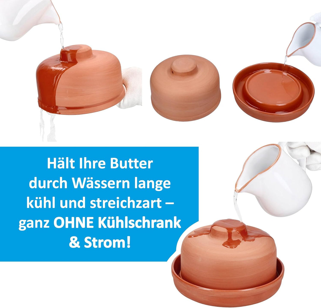 MamboCat Terra 2tlg. Butterdose mit Deckel aus Terrakotta I runde Ton-Dose für 1 Stück Butter (250g)