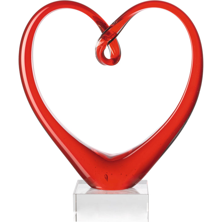 Leonardo Heart Skulptur in Herzform, rotes Herz auf Sockel, handgefertigtes Deko Farbglas, 24 x 21 x