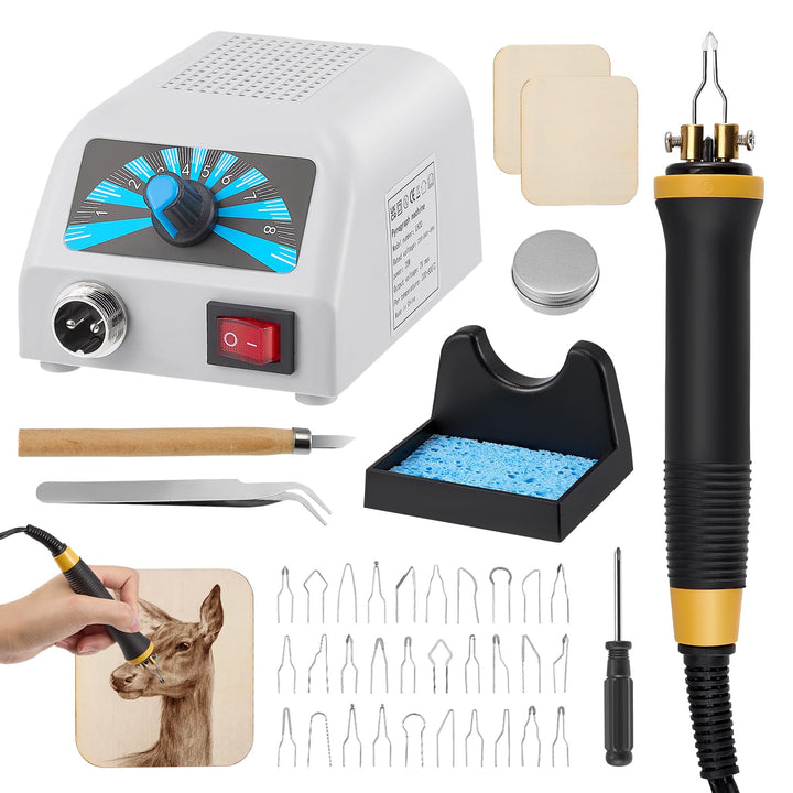 Brandmalstation, Brandmalerei Set, Holzverbrennungsset 280-800°C mit 30 Spitzen - Pyrographie Set fü