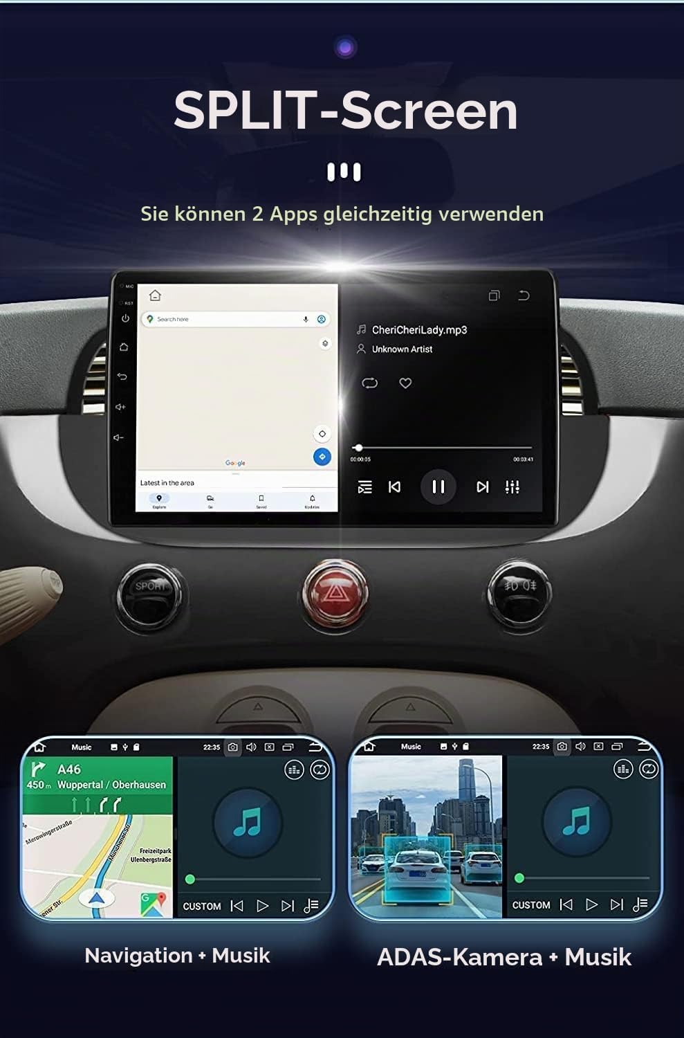 hizpo 9 Zoll Touchscreen Autoradio Kompatibel mit FIAT 500 2007-2014 mit Carplay/Android Auto 8-Core