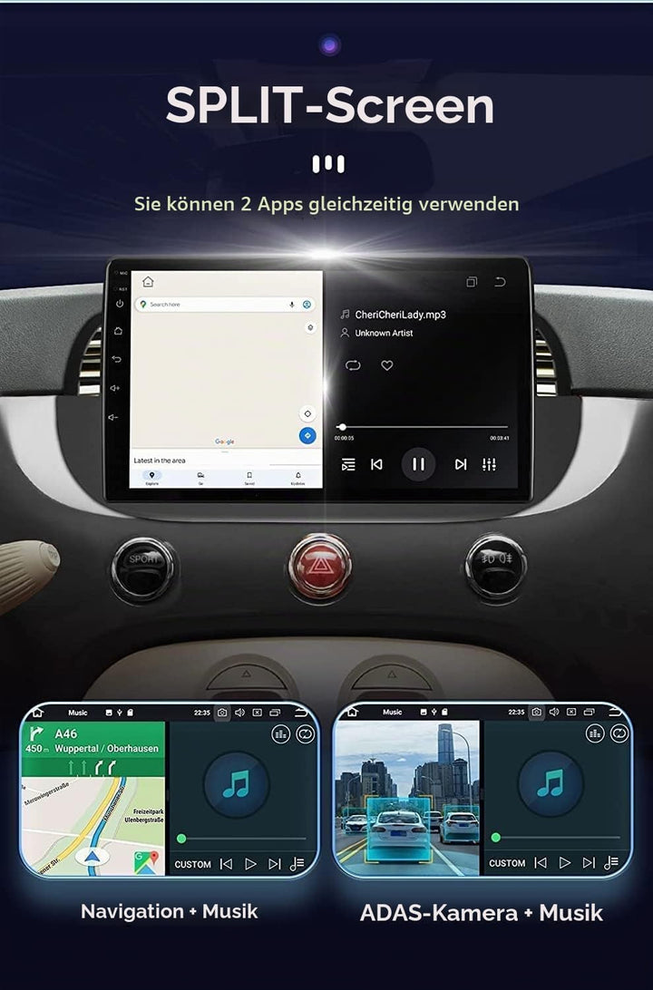 hizpo 9 Zoll Touchscreen Autoradio Kompatibel mit FIAT 500 2007-2014 mit Carplay/Android Auto 8-Core