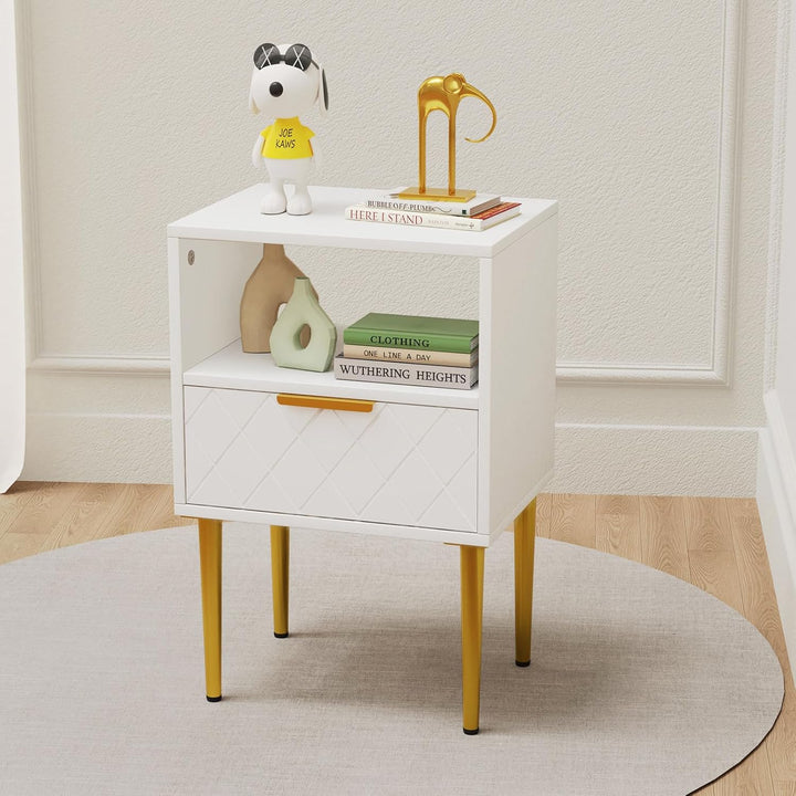 Lvhecforhm Nachttisch Weiss, Nachtschrank mit 1 Schubladen, Nachttische mit 1 Offenen Ablagen, Moder