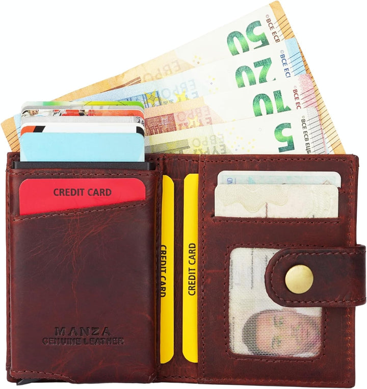 Slim Wallet Geldbeutel mit Münzfach und RFID-Schutz Rindleder Börse für Herren Mini Geldbörse NEU (B