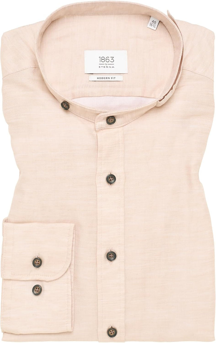 eterna Modern Fit 1863 Trachtenhemd Langarm Stehkragen beige Grösse 43