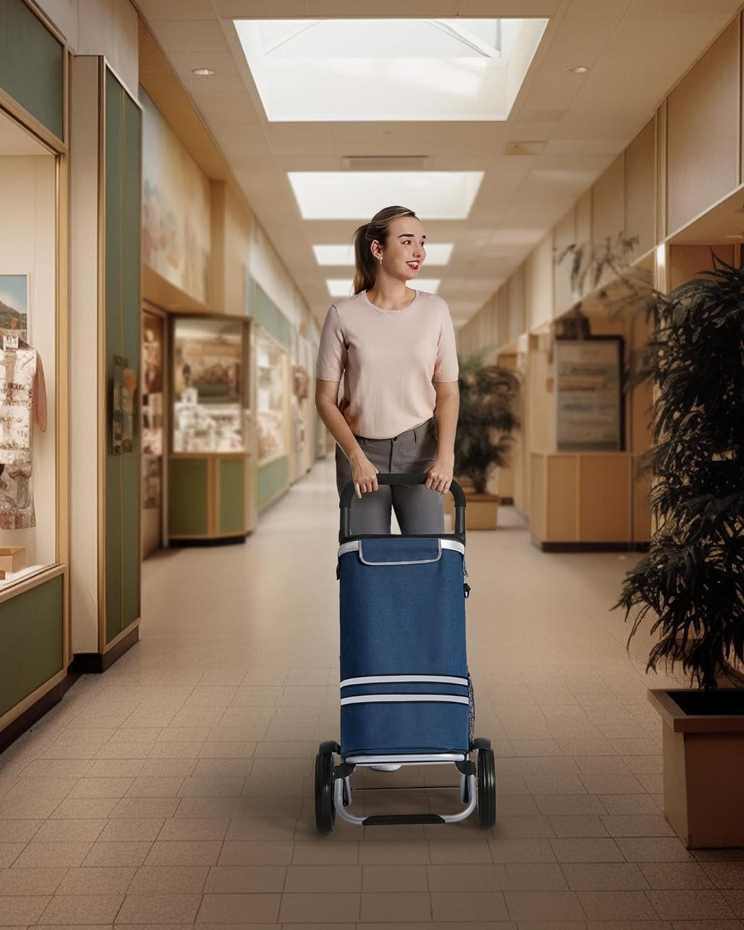 SONGMICS Einkaufstrolley, klappbar, Stabiler Einkaufswagen, mit Kühlfach, grosse Kapazität 35 L, mul