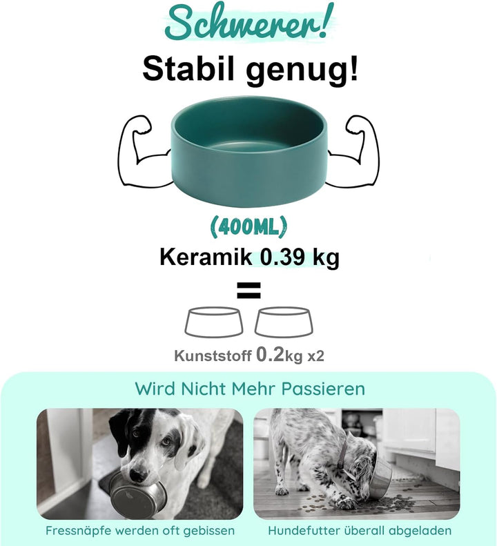SPUNKYJUNKY Hundenapf Keramik Erhöhter Futternapf Set mit Bambus Ständer für Katzen und Hunde (400ml