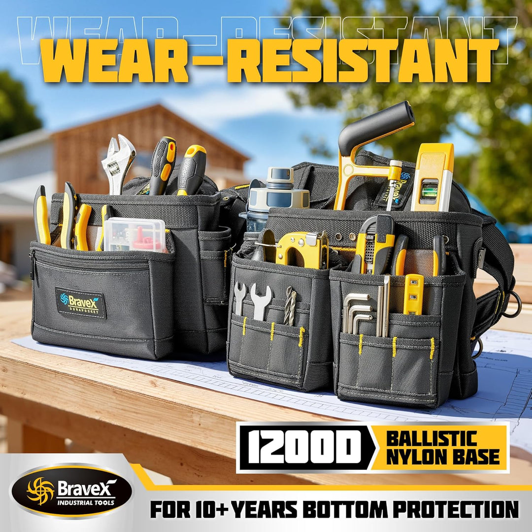 Bravex Tool Belt Suspenders - Pro Ultra Anti-wear 20 Bags Y-Style Tool Belts 5 Combo Apron Tool Pouc