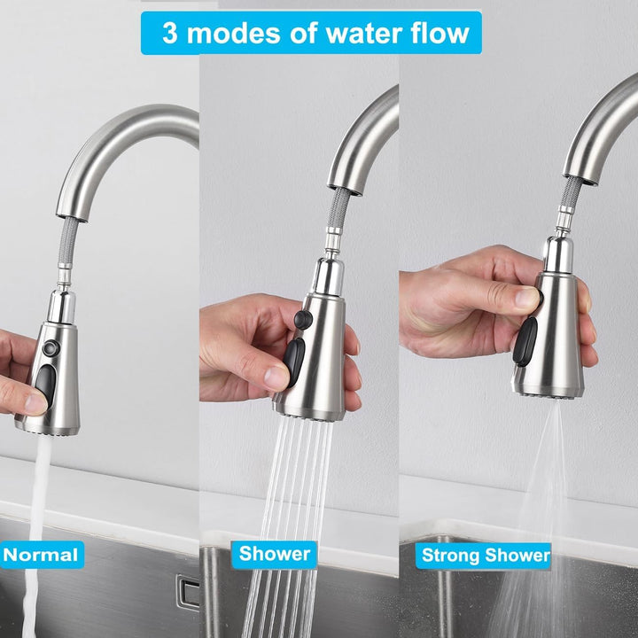 ONECE Küchenarmatur Ausziehbar, Wasserhahn Küche mit 3 Funktionen Brause, 360° Drehbare Spültischarm