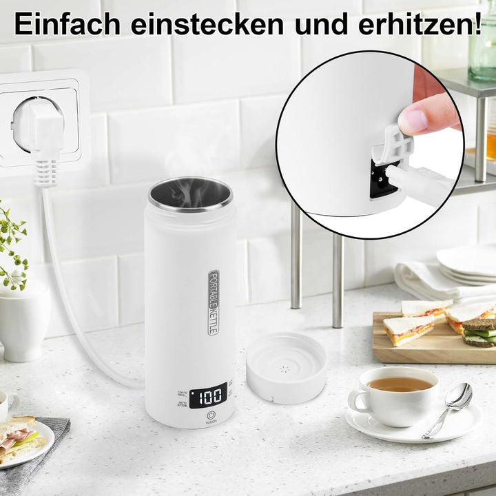 Elektrischer Reisewasserkocher Klein 500ml, Mini Wasserkocher Tragbar 316 Edelstahl Doppelschicht, T
