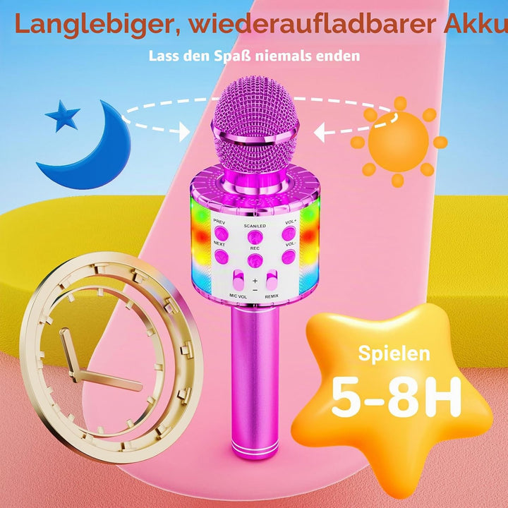 Magic Sing LED Karaoke Mikrofon Kinder, Drahtloses Bluetooth Spielzeug ab 3-12 Jahre Geschenk Mädche