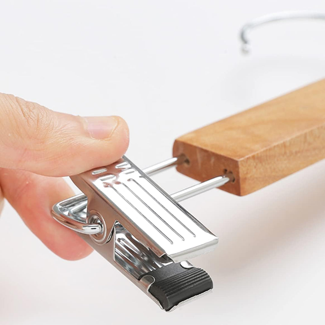 Tosnail 15 Stück Holz Hosenbügel, Kleiderbügel mit rutschfest verstellbaren Clips und Drehbar Haken,