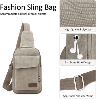 VARLIVOO Retro Sling Bag Damen Herren Canvas Brusttasche Umhängetasche Leichte Schultertasche Klein