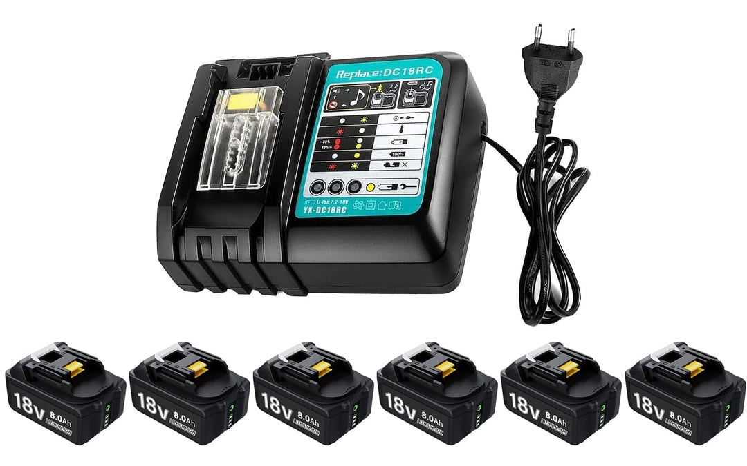 6 X 8000mAh Akku mit Ladegerät Ersatzakku für Ma-Kita Akku 18V BL1830B BL1840 BL1850 BL1850B BL1860