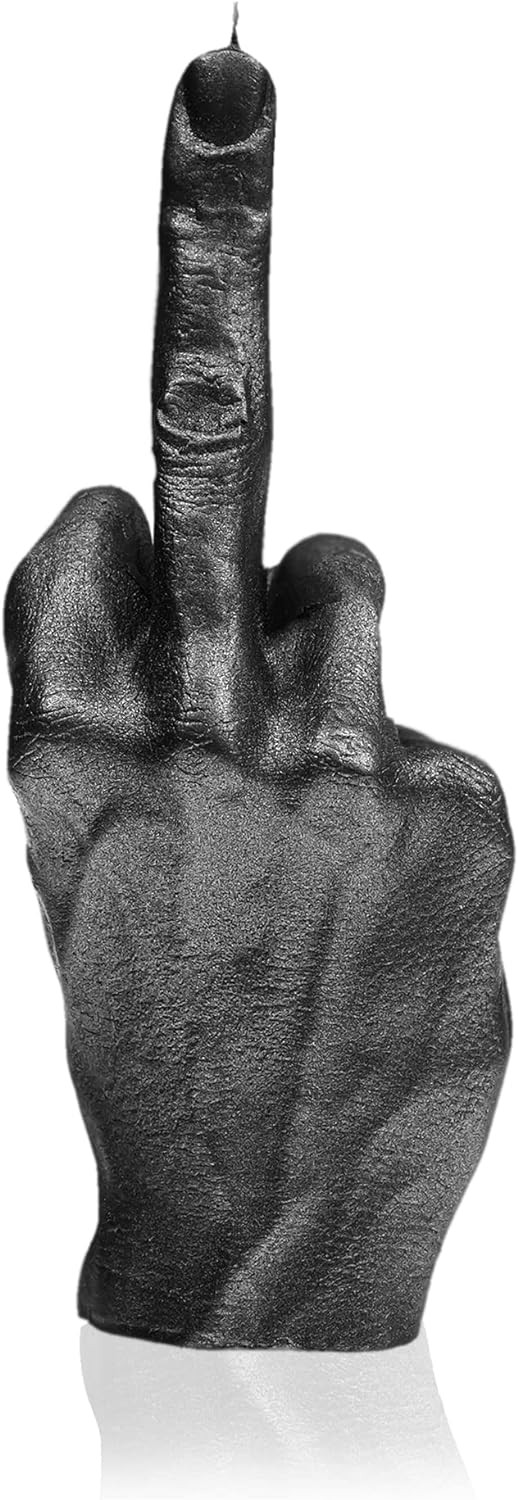 Candellana Kerze in Form eines Mittelfingers | FCK | Höhe: 20 cm | Schwarz Metalisch | Brennzeit 30h