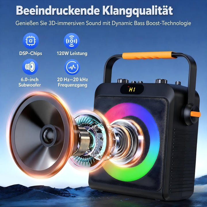 JYX Karaoke Machine mit 2 Mikrofones, Tragbaren Bluetooth Lautsprecher mit RGB-Licht, Karaoke Anlage