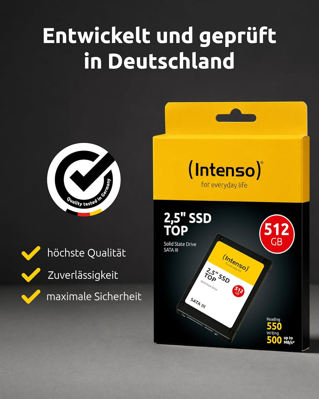 Intenso Interne 2,5" SSD SATA III Top, 512 GB, 550 MB/Sekunden, Schwarz 512GB Sata 2,5", 512GB Sata