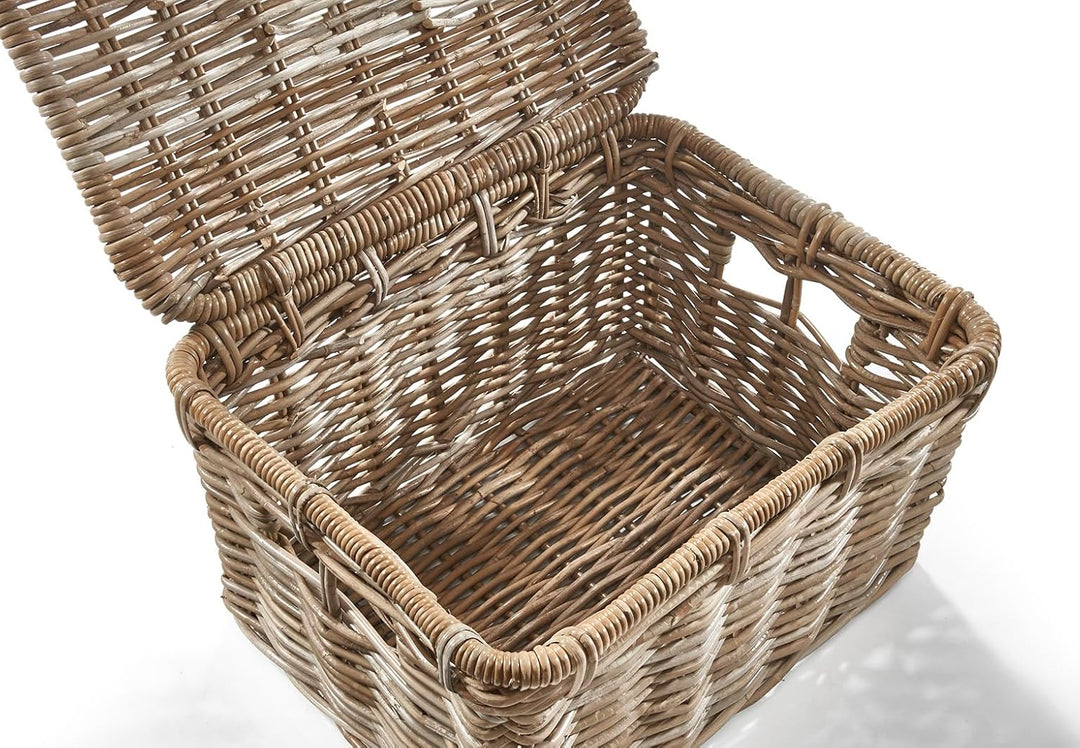 Kobolo Rattantruhe in Kubu Grey, gross 50x40x30 cm, handgefertigte Aufbewahrungsbox mit Deckel im La