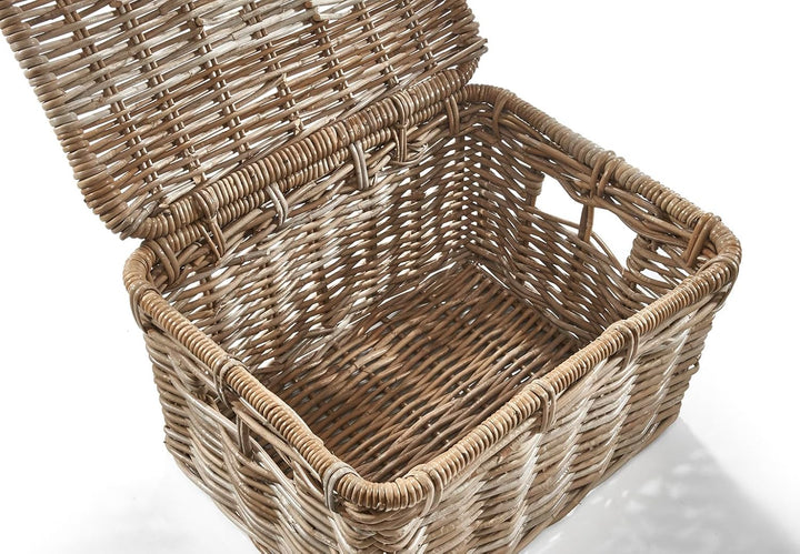 Kobolo Rattantruhe in Kubu Grey, gross 50x40x30 cm, handgefertigte Aufbewahrungsbox mit Deckel im La