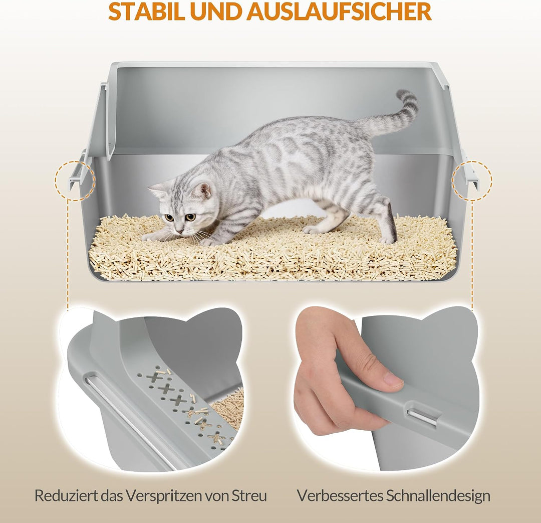 Katzenklo Edelstahl, XXL Hoher Rand Katzentoilette, Hellgrau Hellgrau 1 Stück, Hellgrau 1 Stück
