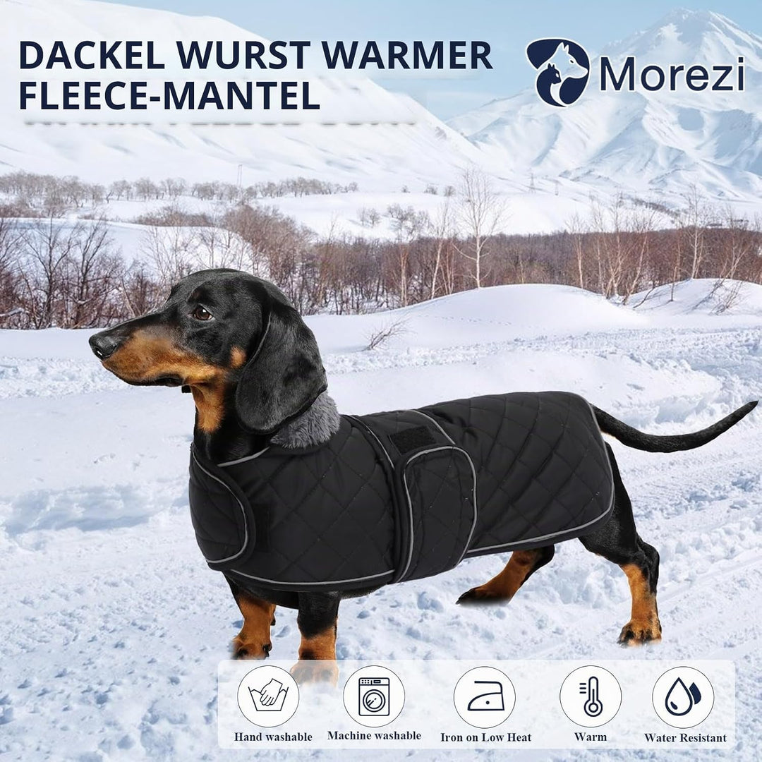 MOREZI Hundemantel Winter für Dackel - Wasserdichter Hunde Pullover mit Wolle Futter & Verstellbaren