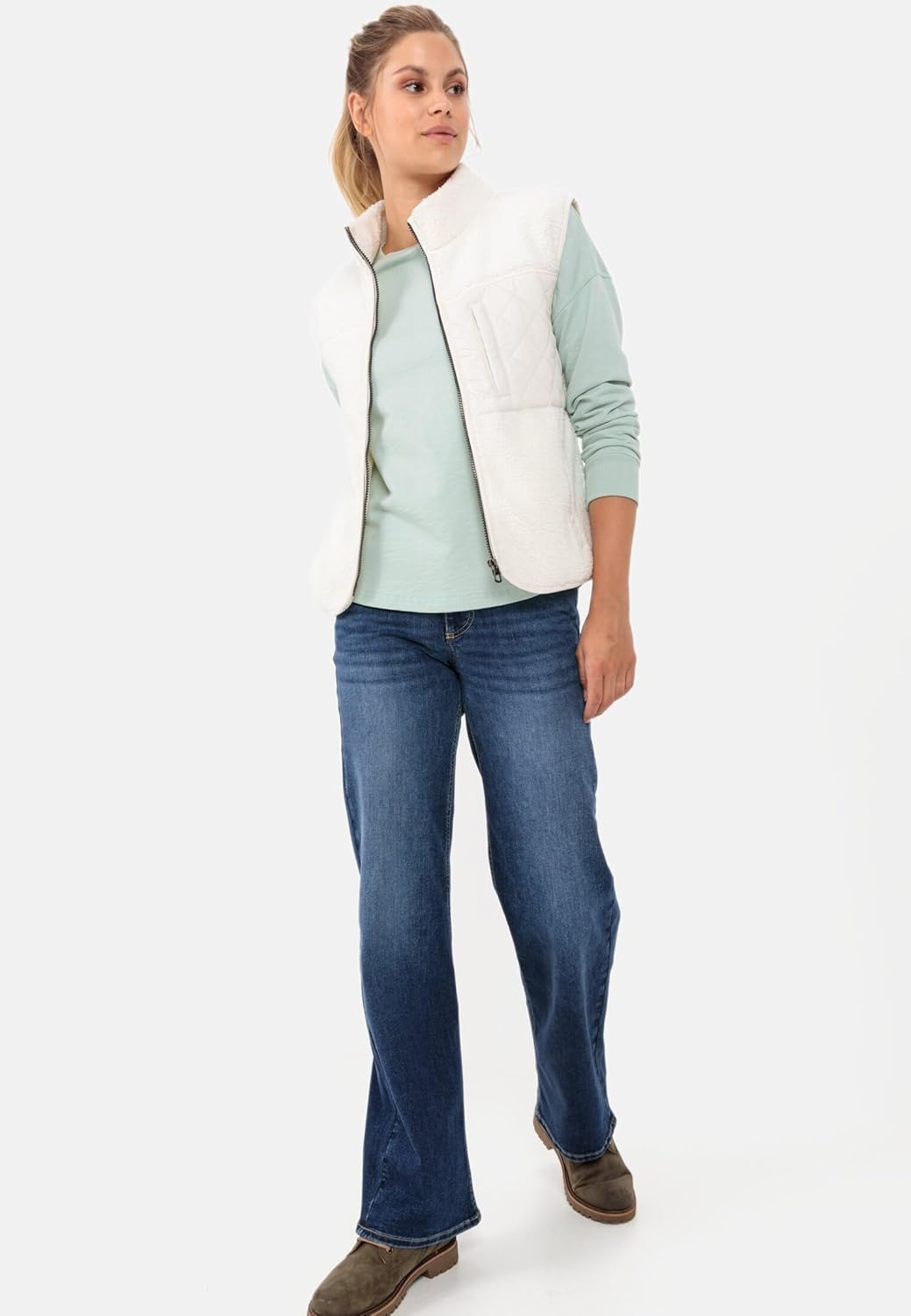 camel active Damen 5-Pocket Jeans mit weiten Hosenbeinen 26W / 32L Blau, 26W / 32L Blau