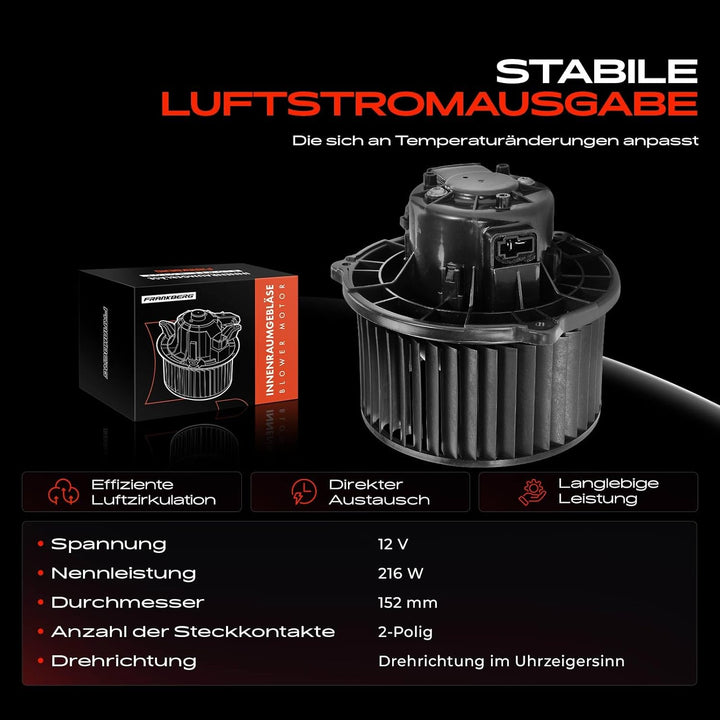 Frankberg 1x Gebläsemotor Innenraumgebläse 2-Polig Kompatibel mit Ranger TKE 2.0L 2.2L 3.2L 2011-Heu