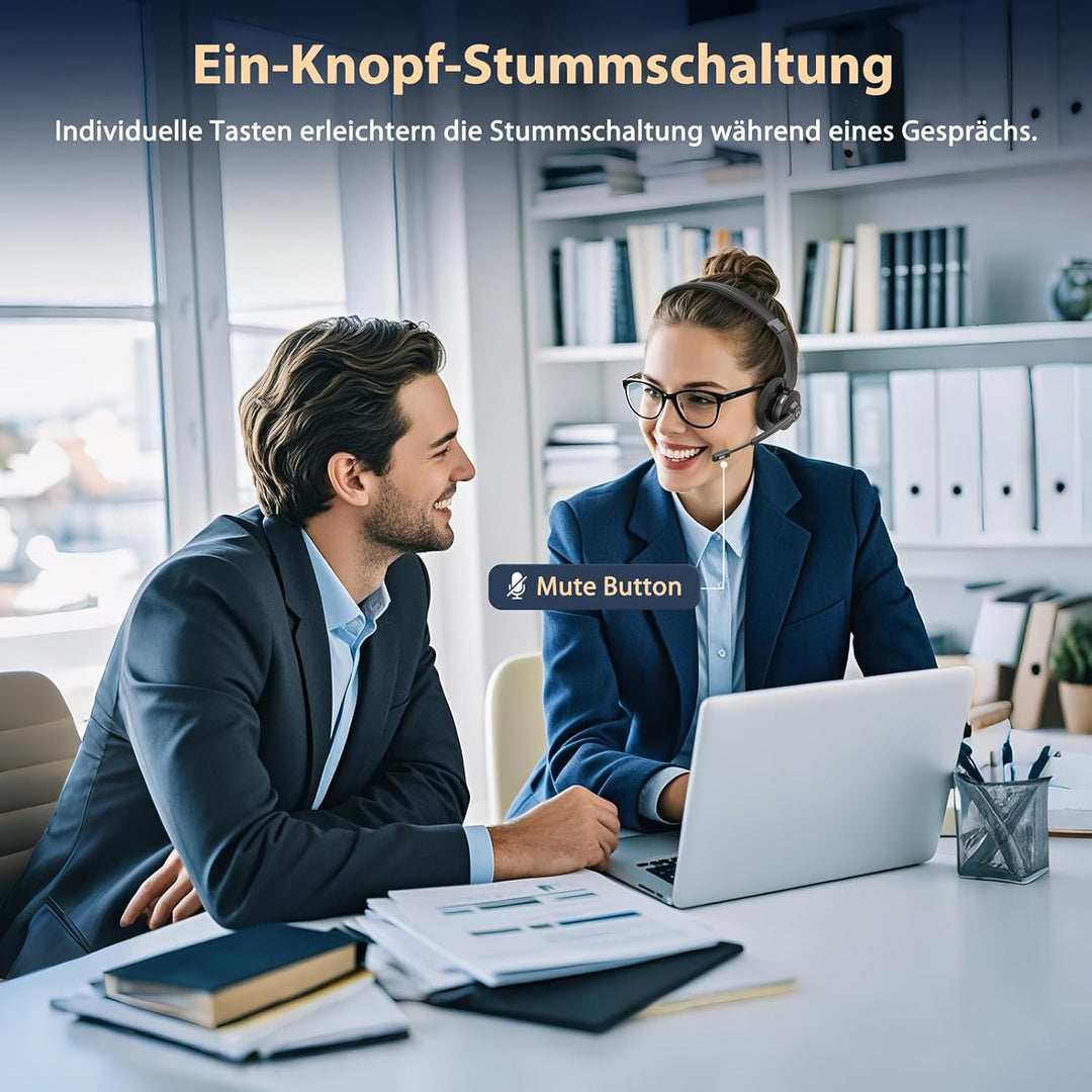 Earbay Bluetooth Headset mit Mikrofon, Kabelloses Headset mit Ladestation & USB Dongle, Kabellose mi