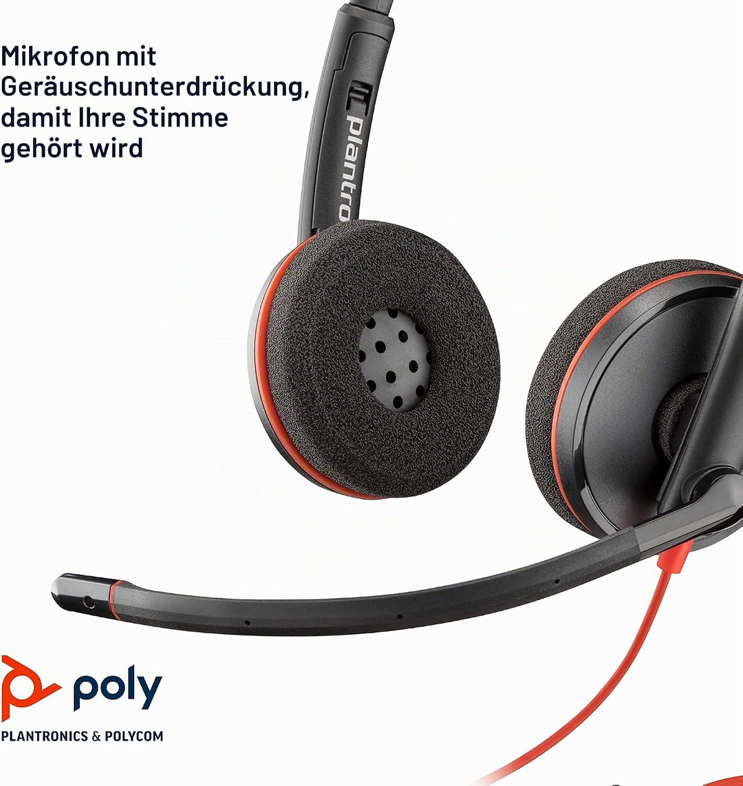 Plantronics – Blackwire 3220, kabelgebundenes Headset – Zwei-Ohr-Headset (Stereo) mit Mikrofonarm –